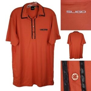 Sligo Golf Polo Shirt Men's XL Orange Logo Collared Short Sleeve Contrast Trim